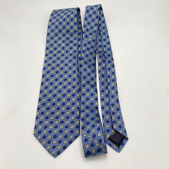 Brooks Brothers Mens Woven 100% Silk Neck Tie Blue Yellow Geometric - Picture 1 of 4